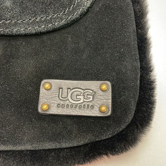 UGG black suede crossbody with black shearling trim - EUC - Picture 5 of 11